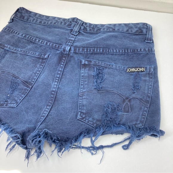 John John High Rise Distressed Shorts 26 Blue Raw Hem Cotton Brazilian - Picture 8 of 10